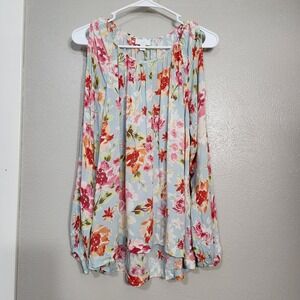 J‎ Jill Women's Blouse XS Multi Color Floral Long Sleeve Cold Shoulder